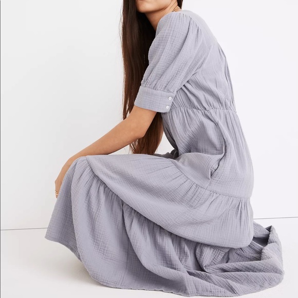 Madewell Petite Lightspun Button-Front Tiered Midi Dress - Picture 2 of 5